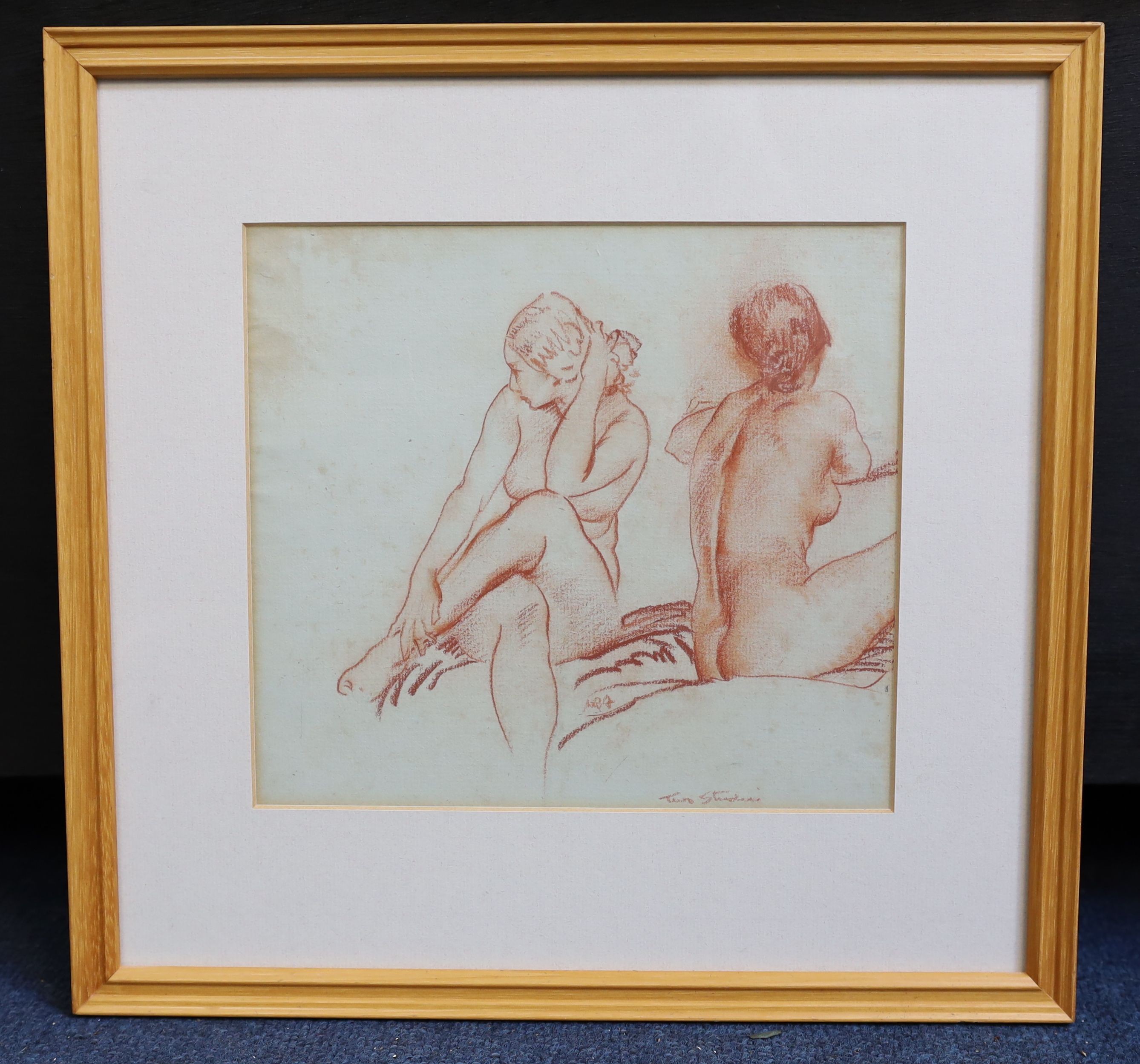 Sir William Russell Flint (1880-1969), Three studies of models, one inscribed 'Two Studies', conte crayon, largest 19 x 21cm